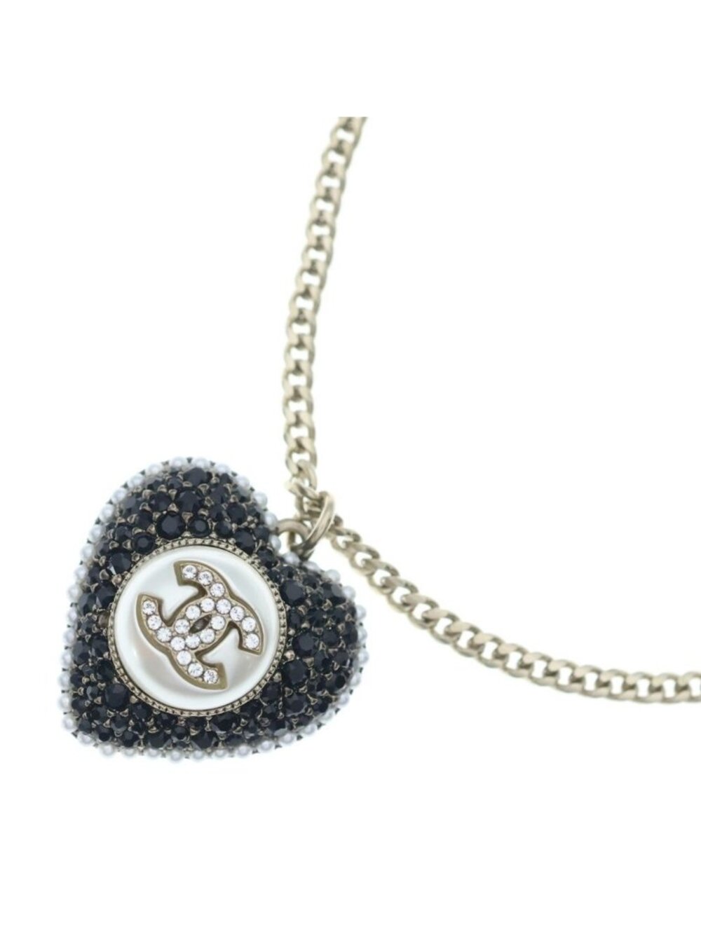 Chanel Heart Motif Pendant Rhinestone CC Logo